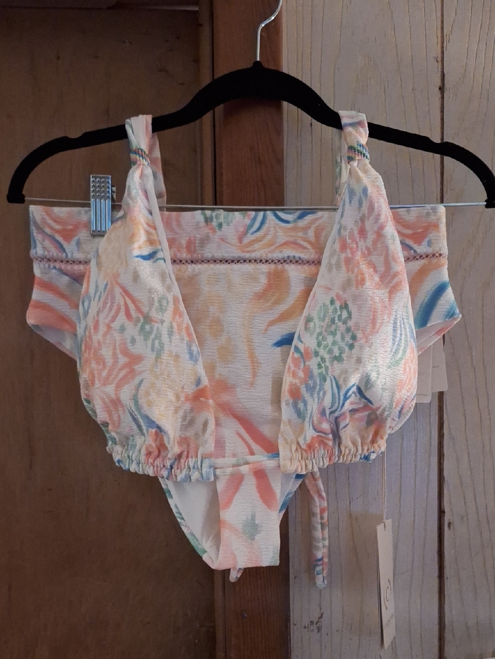 Floral Pastel Triangle Bikini Set in Peach, Cream & Blue